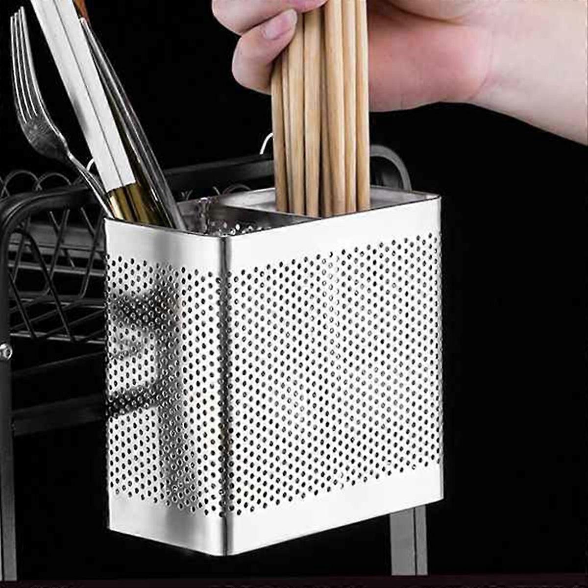 Set Aus 2 Essstäbchenhaltern Aus Edelstahl, Hängendem Bestecktrockenkorb, Geschirrabtropfgestell Mit Haken, Küchenutensilien