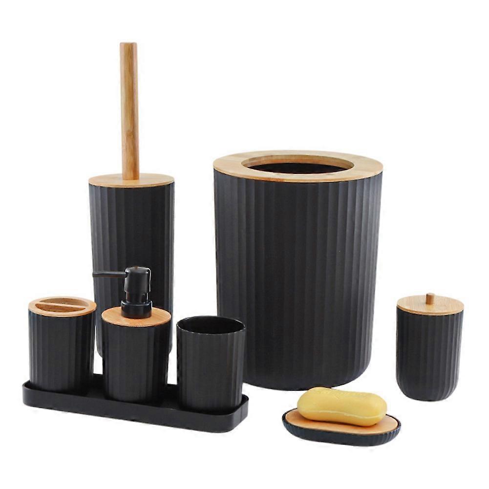 Waschset Für Bambus- Und Holzprodukte, Badezimmer-accessoire-set, Kunststofftablett, Achtteiliges Badezimmer-set