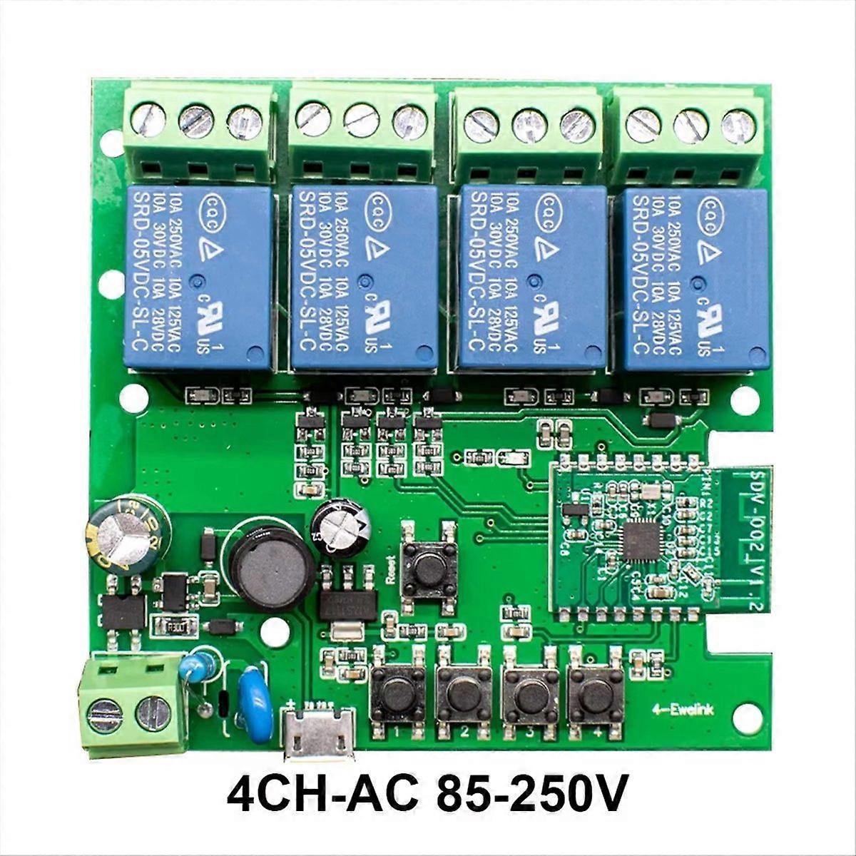 Intelligentes 4-kanal-funkrelais, Wechselstrom 85–250 V, Usb 5 V, Wlan, Kompatibel Mit Einer Steuerungs-app