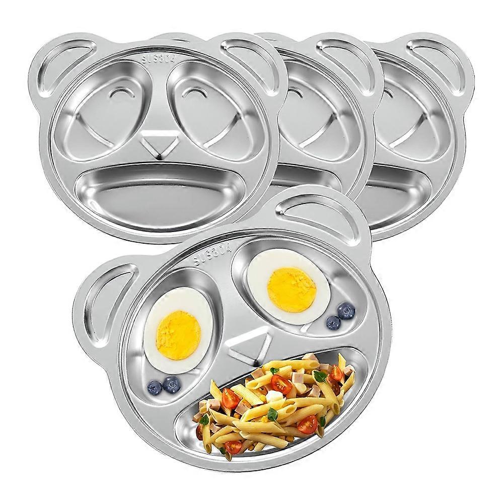 Set Aus 4 Unterteilten Edelstahl-tellern, Panda-muster, 3 Fächer, Ideal Für Wählerische Esser, Erwachsene Und Diäten.