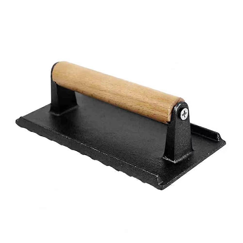 Fleischpresse Zum Grillen, Gusseiserne Speckpresse, Rechteckige Hamburgerpresse Mit Holzgriff