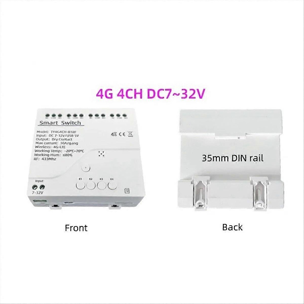 Tuya Smart Switch 4g Lte Intelligentes Relais Mit 433 Mhz Smart Gsm-schalter, Drahtloser Steuerung Über Anwendung, 4 Kanäle, Abnehmbarer Controller, 7-32 V Dc Stromversorgung.
