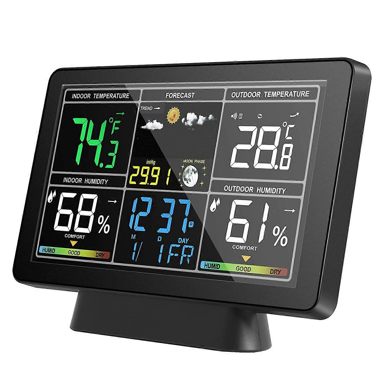 Lcd-wetterstation Mit Drahtlosem Digitalthermometer Und Elektrischem Hygrometer Für Den Innen- Und Außenbereich (eu-stecker).
