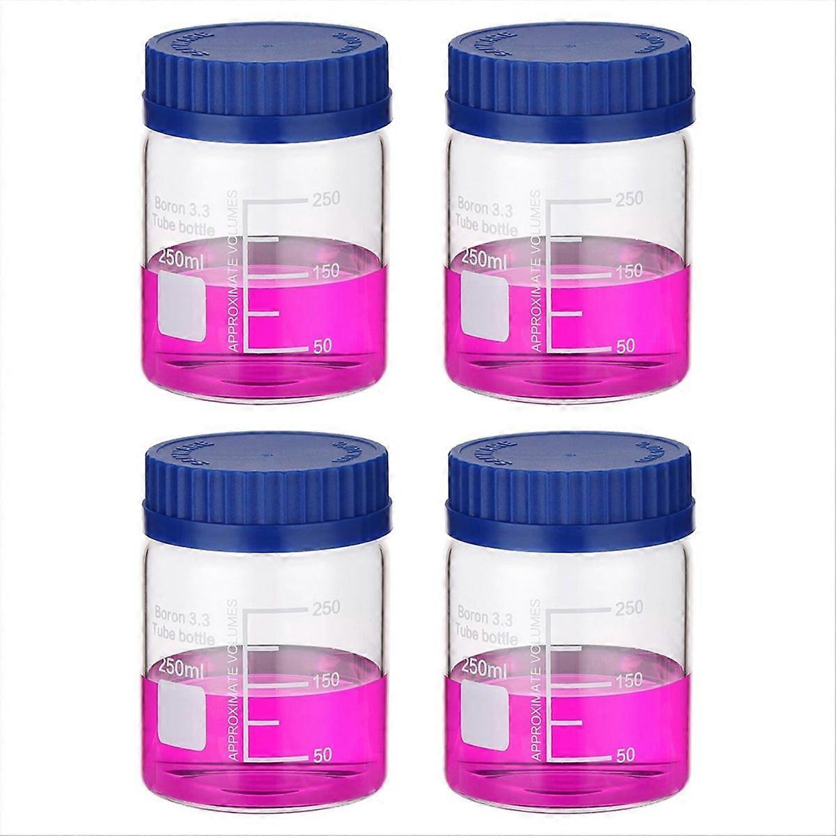 Set Aus 4 Runden, Graduierten Borosilikatglasflaschen Mit Weiter Öffnung À 250 Ml