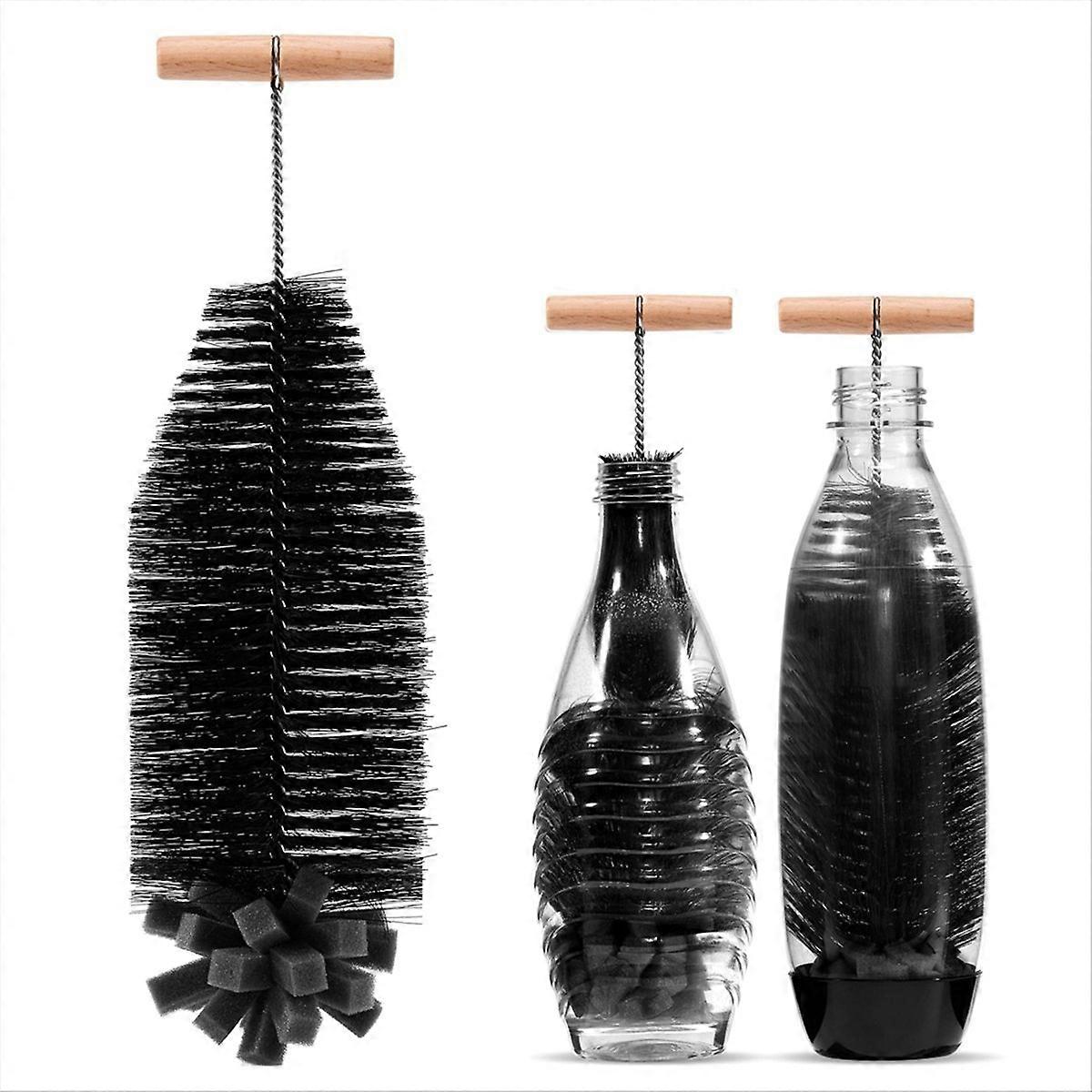 35 Cm Lange Duo-bürste Für Glas- Und Plastikflaschen Mit Steifen Borsten Und Einem Weichen Schwamm Für Eine Gründliche Reinigung.