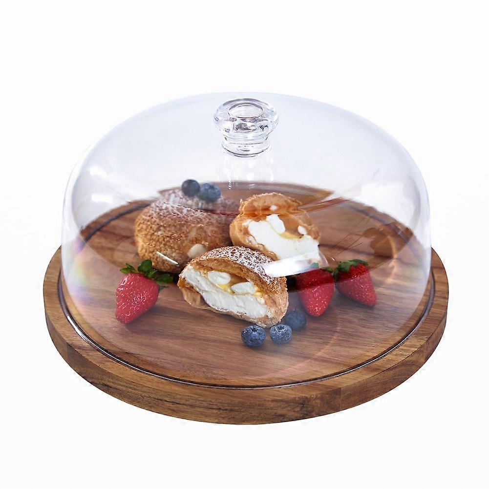Tortenständer Mit Deckel, Runder 30 Cm Tortenständer Aus Holz, 2-in-1 Dessert-servierset Und Käsebrett