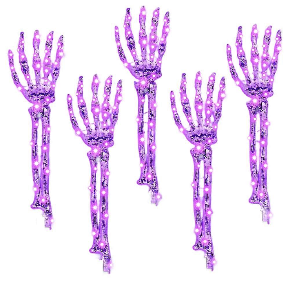 Halloween-dekorationen Für Den Außenbereich: Set Mit 5 Leuchtenden Skelettarm-erdspießen Und Einer Leuchtenden Geisterhand Zum Einstecken In Den Boden (amerikanischer Stecker).