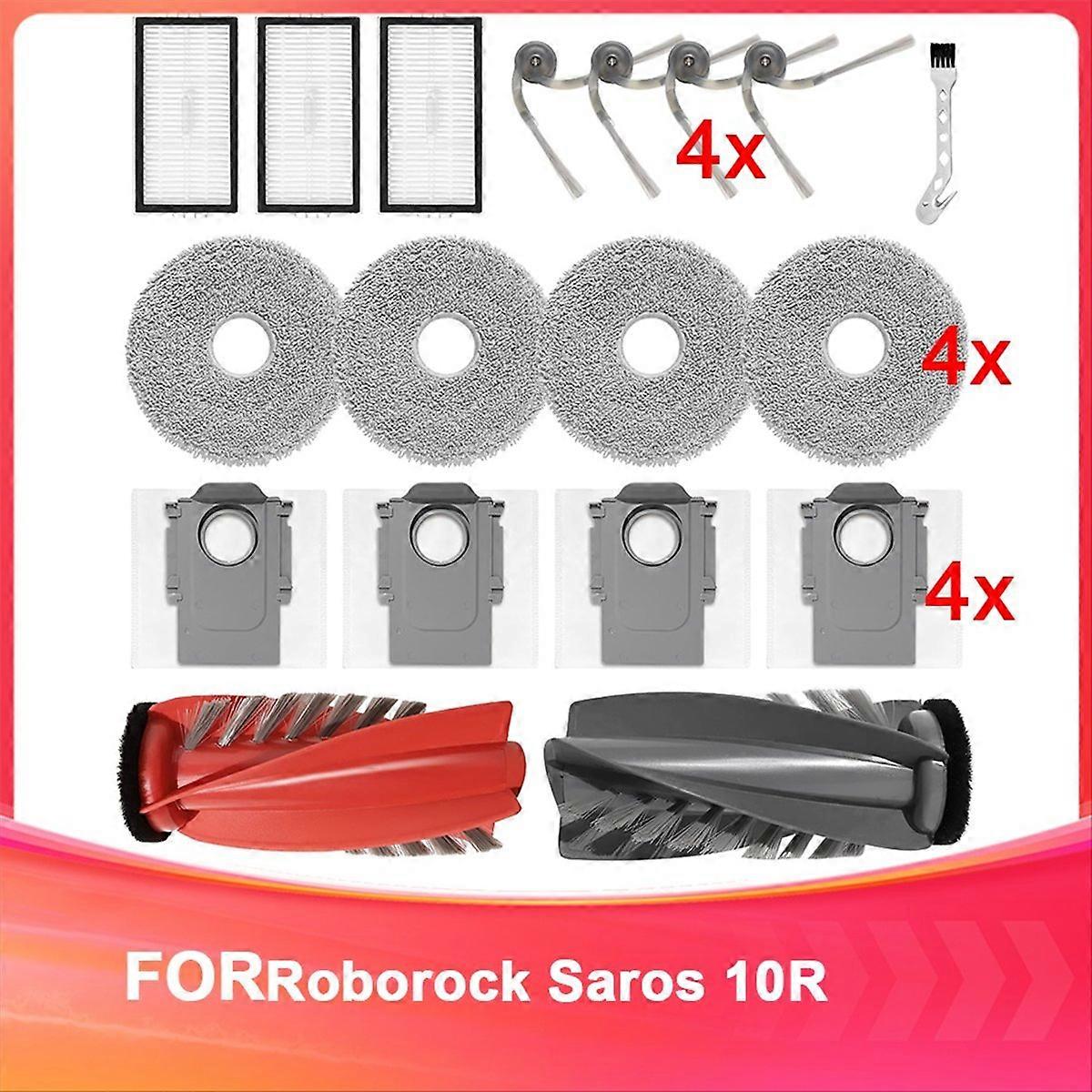 Zubehörset Für Den Staubsauger Saros 10r: Ersatzteile, Hauptbürste, Reinigungstücher, Staubbeutel, Seitenbürsten, Filter.