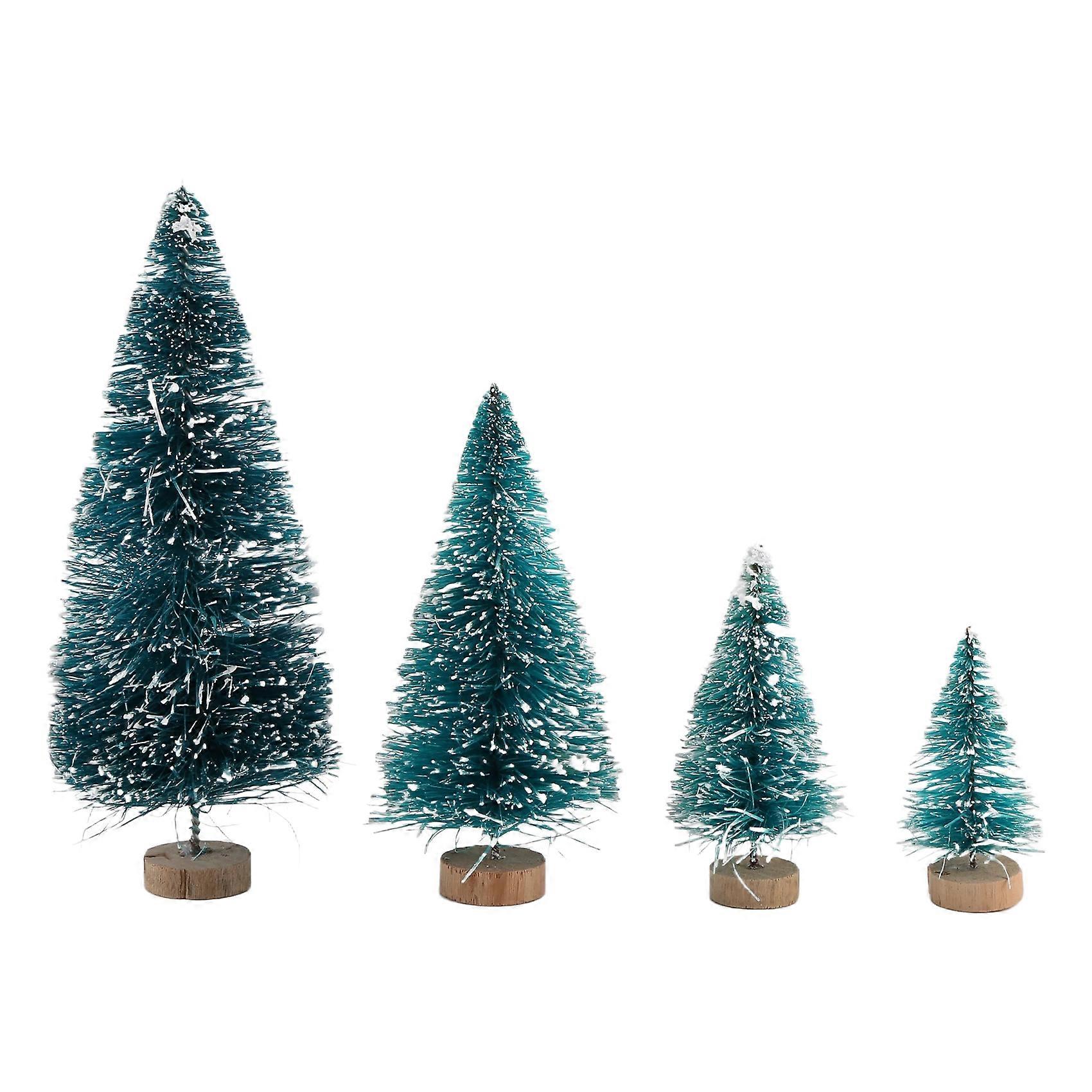 Set Mit 60 Kleinen, Schneebedeckten Sisal-weihnachtsbäumen Mit Holzsockel Zur Tischdekoration. Weihnachtsdekoration.
