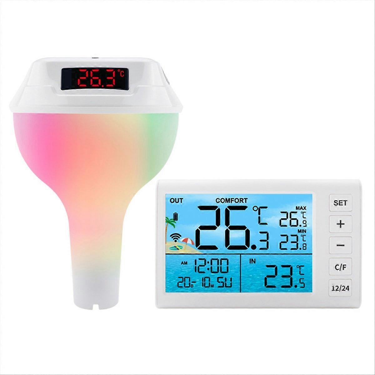 Kabelloses, Schwimmendes Poolthermometer, Solar-poolthermometer, Digitales Led-poolthermometer Mit Rgb-ambientebeleuchtung