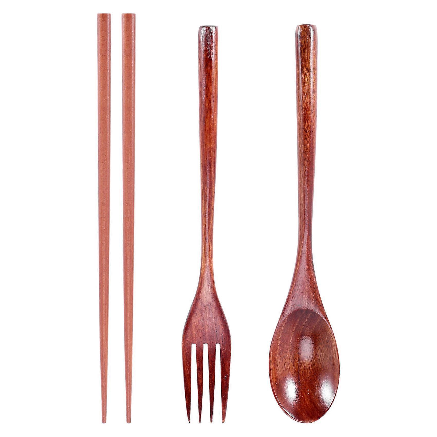 Wiederverwendbares Holzbesteckset (löffel, Gabel Und Essstäbchen) Für Camping-mittagessen