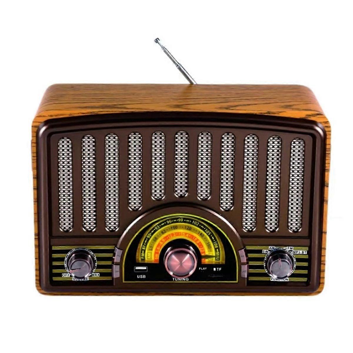 R-1928bt Multibandradio Mit Bluetooth-mp3-lautsprecher, Akku Und Lampe Für Zuhause Und Büro. Dunkelbrauner Europäischer Stecker.
