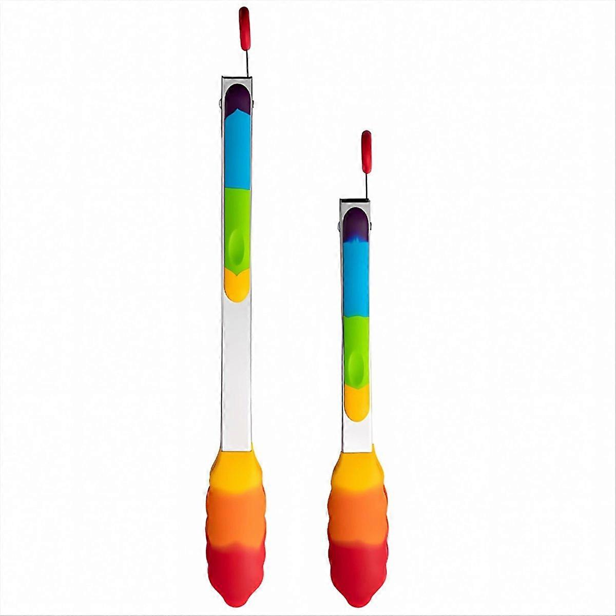 Regenbogenfarbene Küchenzange, Hitzebeständige Edelstahlzange Mit Silikonspitzen, 9 Und 12 Zoll Lange Silikonzange