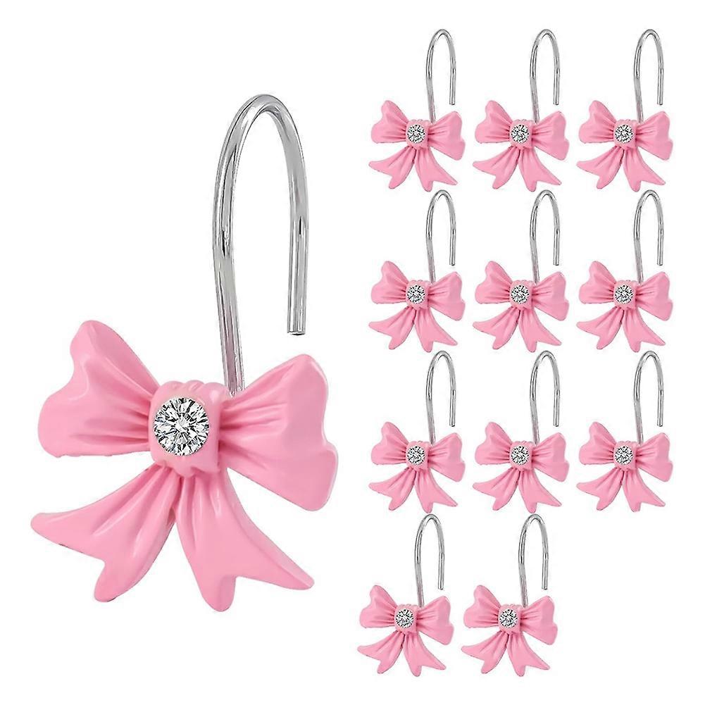 Duschvorhanghaken Mit Rosa Schleife (12er-set), Niedliche Dekoringe Für Mädchen, Badezimmerhaken Aus Kunstharz.