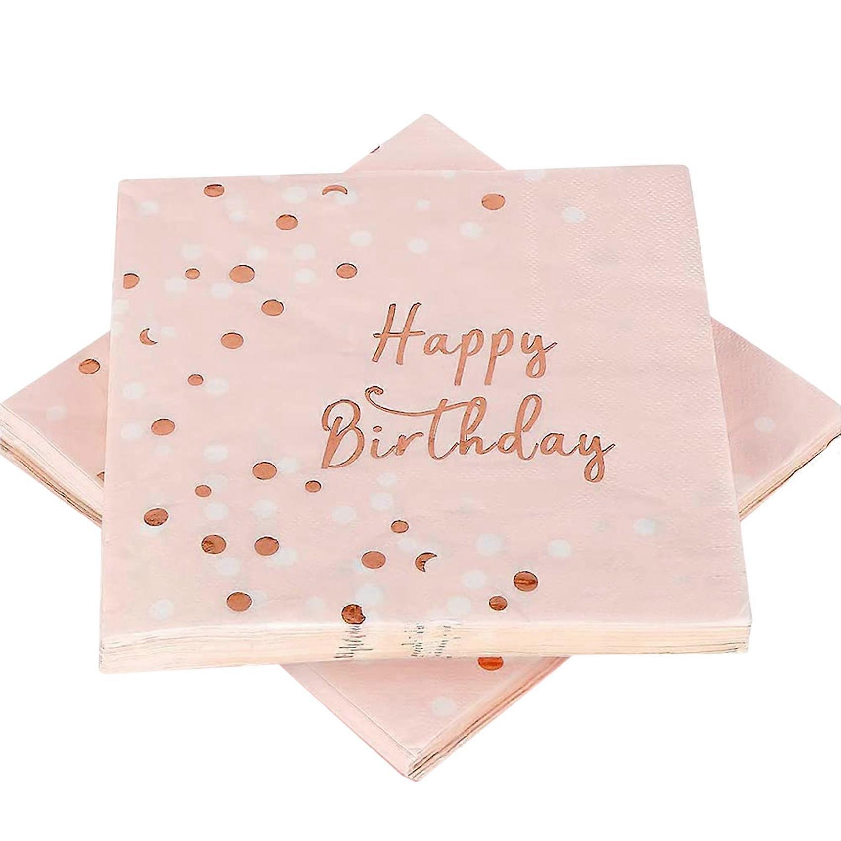 Rosa-goldene, Dreilagige Papierservietten Mit Der Aufschrift „happy Birthday“.