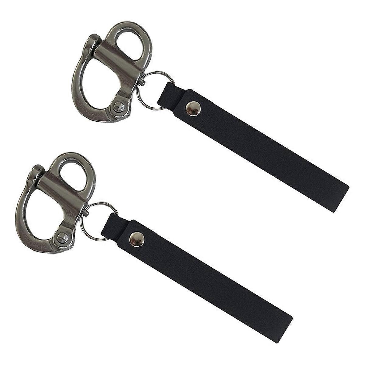 Set Aus 2 Schnellverschlusskarabinern Für Feuerwehrmasken Mit Ledergriff, Aus Edelstahl 316. Fixierter Karabinerriemen.