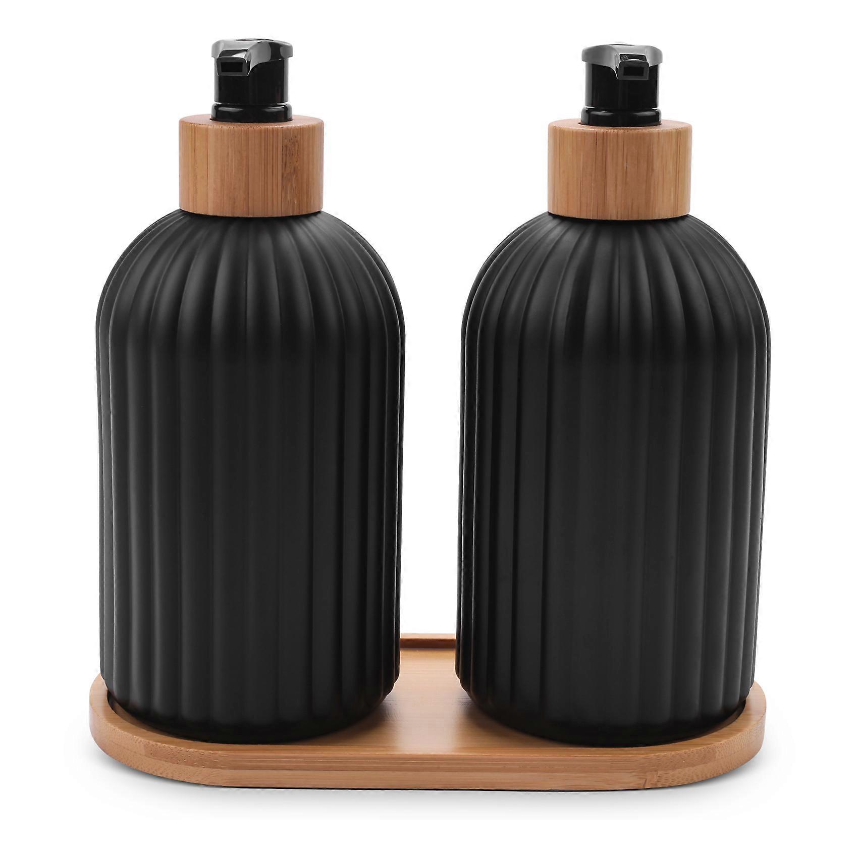 414 Ml Seifenspender Aus Glas Mit Holztablett, 2er-set Seifenspender Für Hände Und Geschirr, Für Küche, Bad Oder Landhausstil