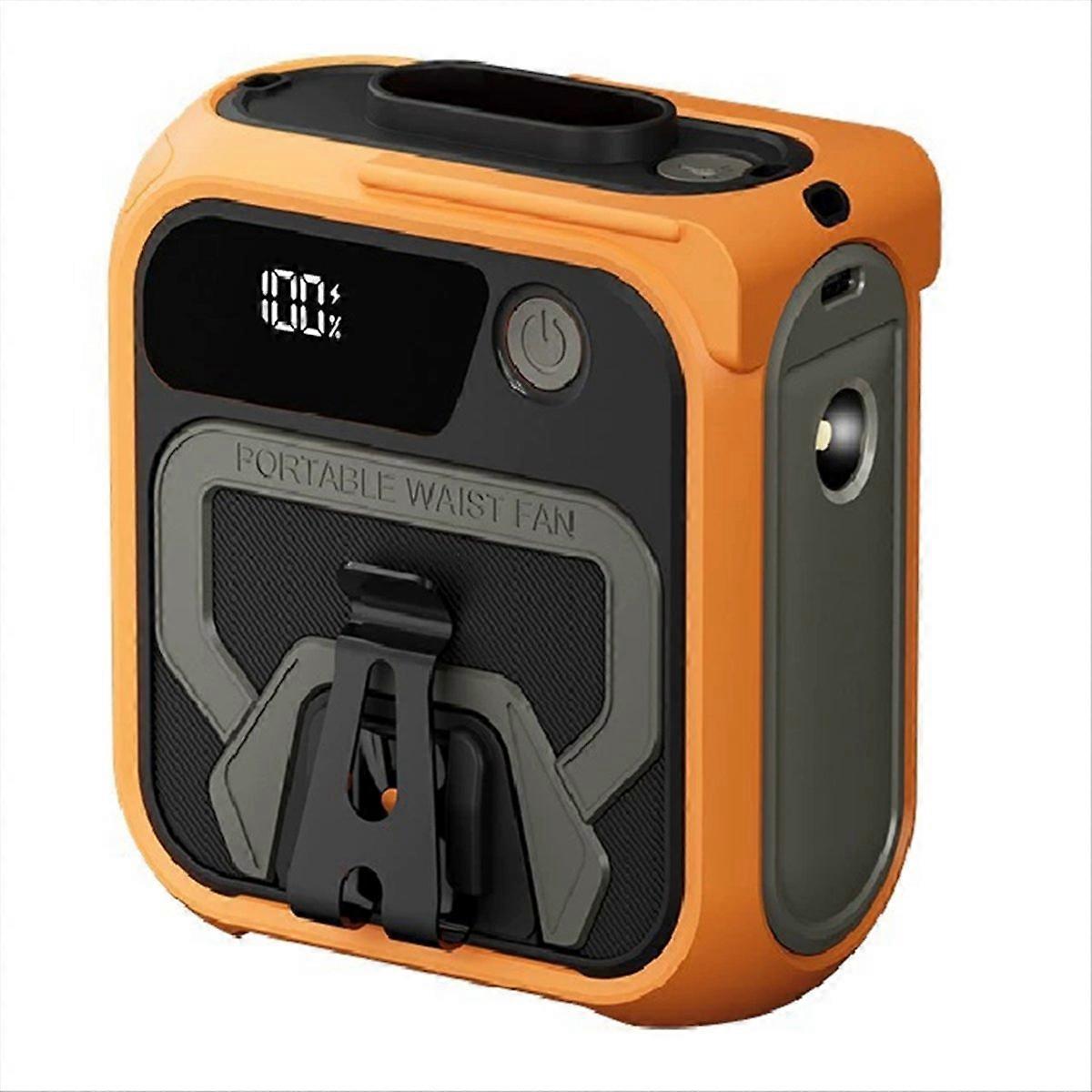 Tragbarer 10.000-mah-ventilator, Mini-format, 5 Geschwindigkeitsstufen, Usb-aufladbar, Gürtelclip, Notstromversorgung Für Outdoor-aktivitäten, Orange