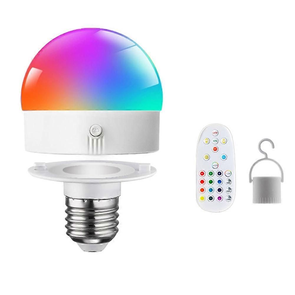 E27 Rgb-glühbirne Mit 3 Farben, Dimmbar, Usb-aufladbar, Mit Fernbedienung Und Timer. Abnehmbare Magnetische Nachttischlampe.