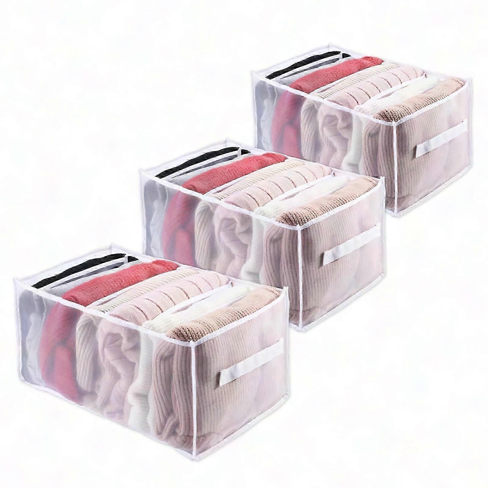 Set Mit 3 Faltbaren, Waschbaren Aufbewahrungsboxen Aus Netzgewebe, 7 Fächer Für Kleiderschrankschubladen, Kleiderorganizer