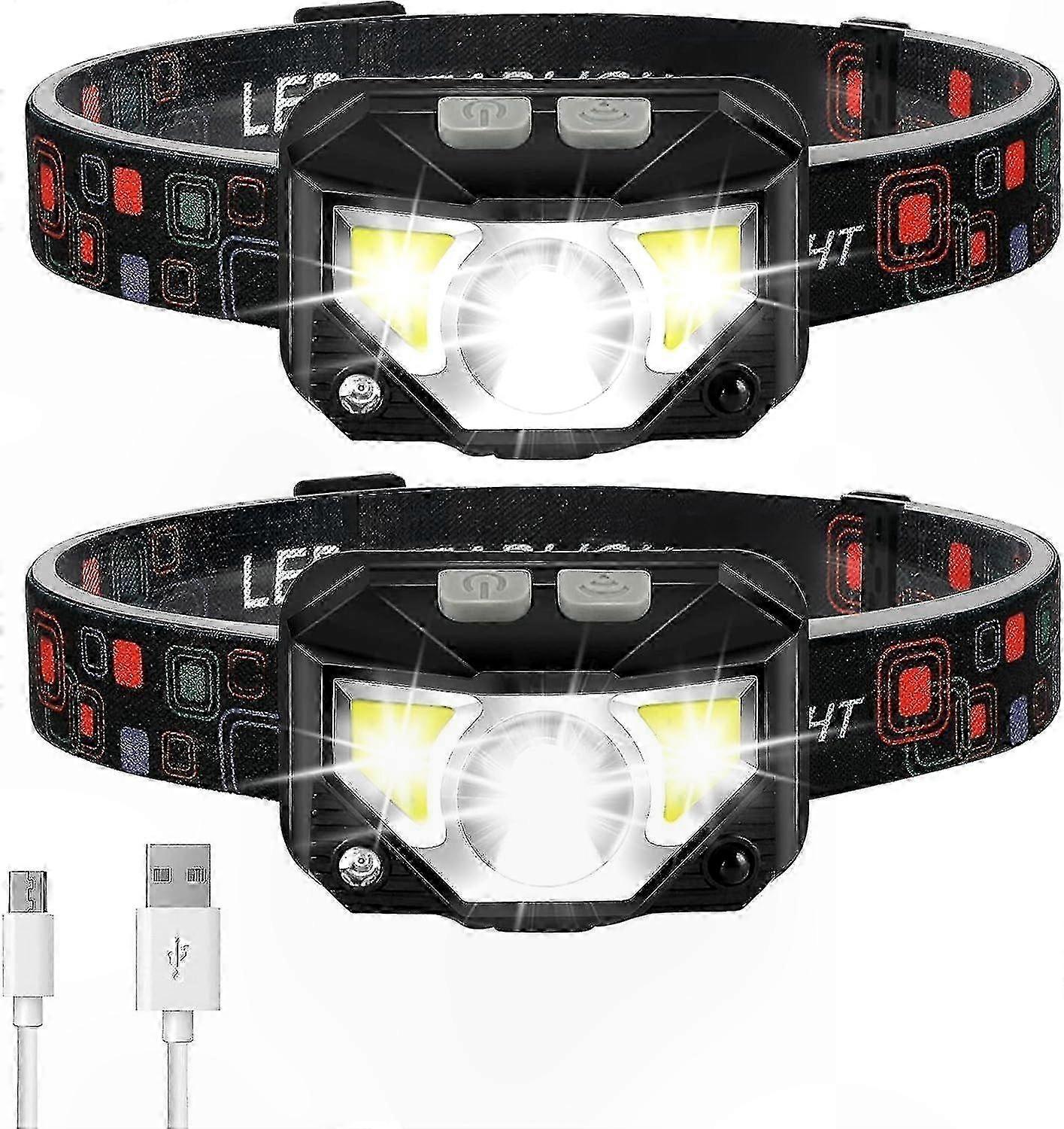 Wiederaufladbare Led-stirnlampe, 1100 Lumen, Bewegungssensor, 8 Modi, Rotes Und Weißes Licht, Wasserdicht, 2er-pack Für Camping Und Outdoor-aktivitäten