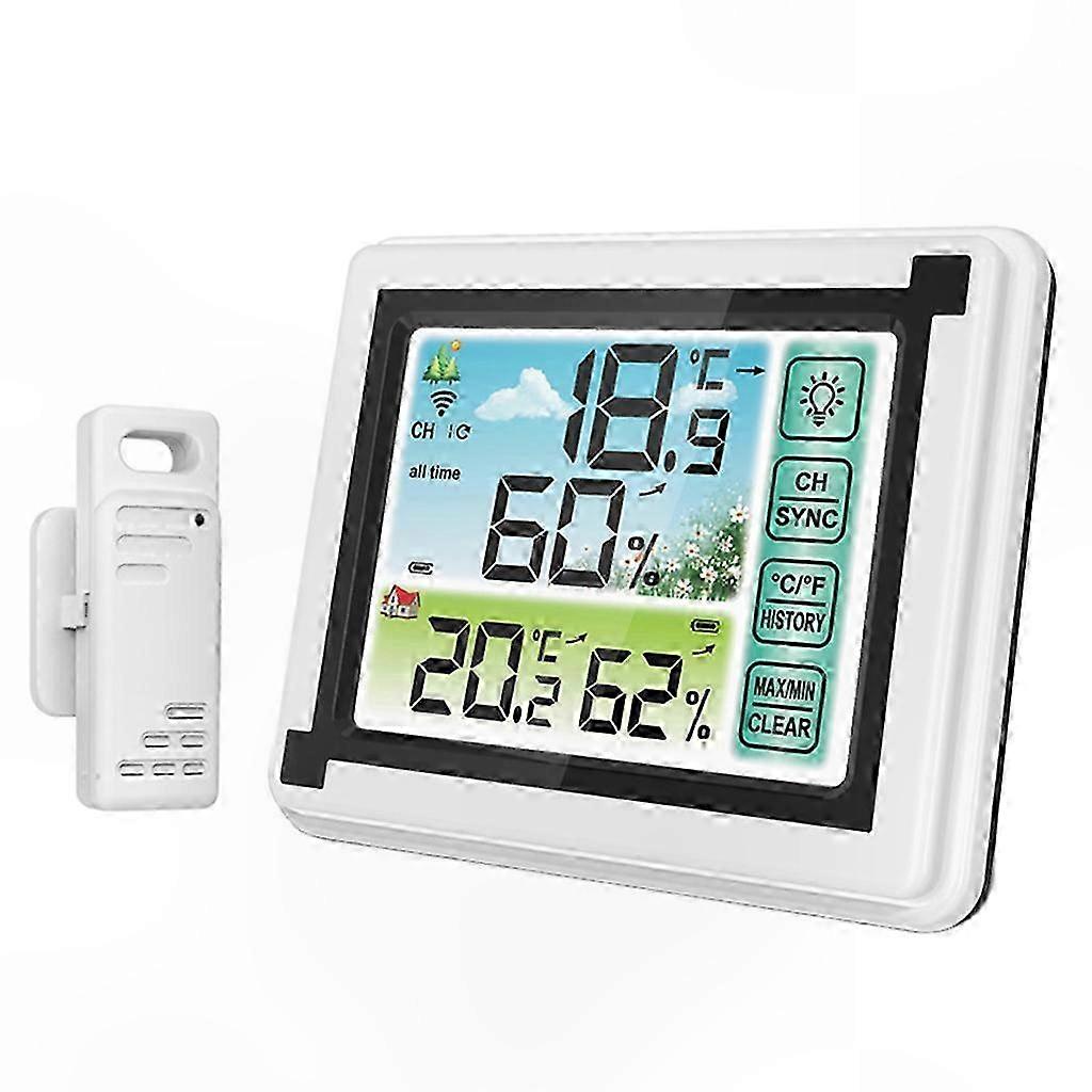 Tragbare Drahtlose Wetterstation Mit Touchscreen, Max/min-aufzeichnungen, Innen-/außenthermometer/hygrometer In ℃/℉, Hintergrundbeleuchtetem Lcd-bildschirm Und Präzisem Sensor Für Garten, Gewächshaus