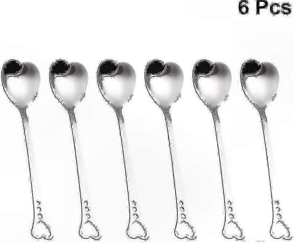 6 Herzförmige Edelstahllöffel Für Desserts, Kaffee Und Gebäck – 6er-set, Ideal Für Den Haushalt, Polierte Oberfläche