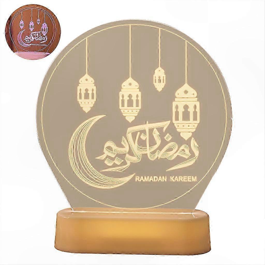 3d-led-lampe Mit Ramadan-illusionseffekt, Farbenfrohes Eid-mubarak-nachtlicht, Islamische Tischdekoration, Batteriebetrieben, Festliches Geschenk