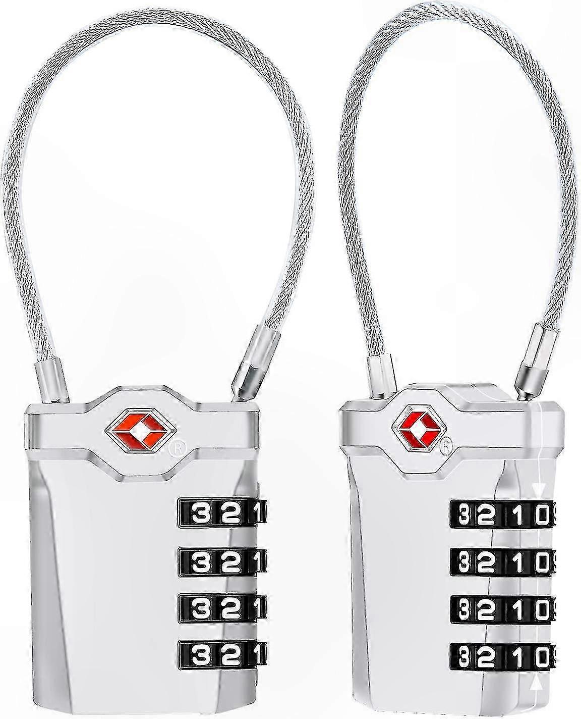 Tsa-reiseschloss Mit 4-stelliger Zahlenkombination, Set Mit 2 Flexiblen 14 Cm Kabeln, Ideal Für Koffer Und Reisetaschen, Sicherer Diebstahlschutz.