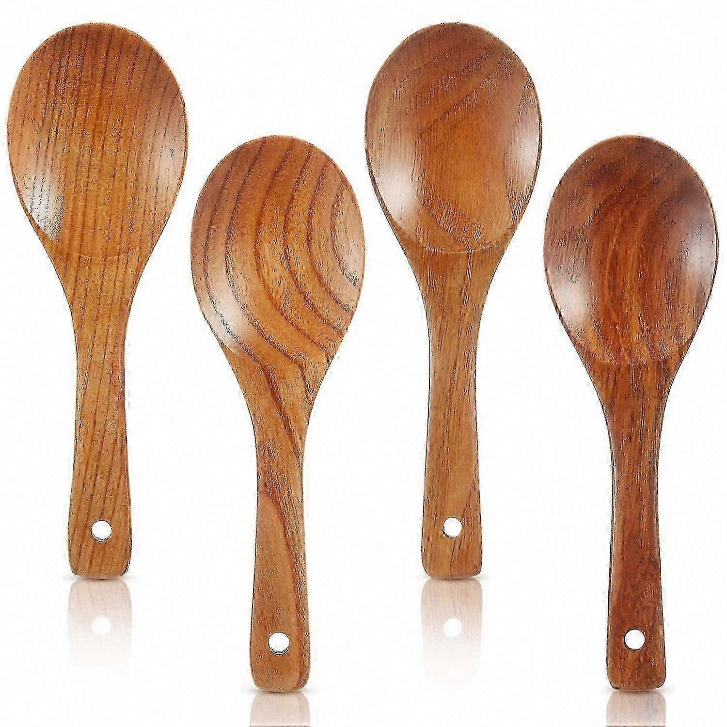 Set Mit 4 Holzlöffeln, 21,5 Cm, Antihaftbeschichtet Und Hitzebeständig, Ideal Für Reis, Nudeln Und Salate