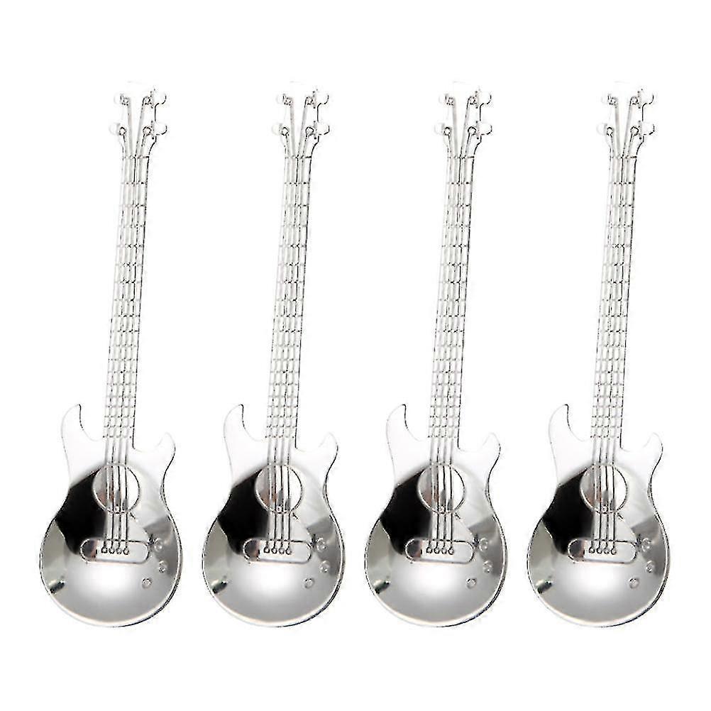 Kaffeelöffel Aus Edelstahl, 4er-set, Gitarrenform, Küchenutensil Zum Mischen Von Milchshakes, Tee, Desserts Und Getränken.