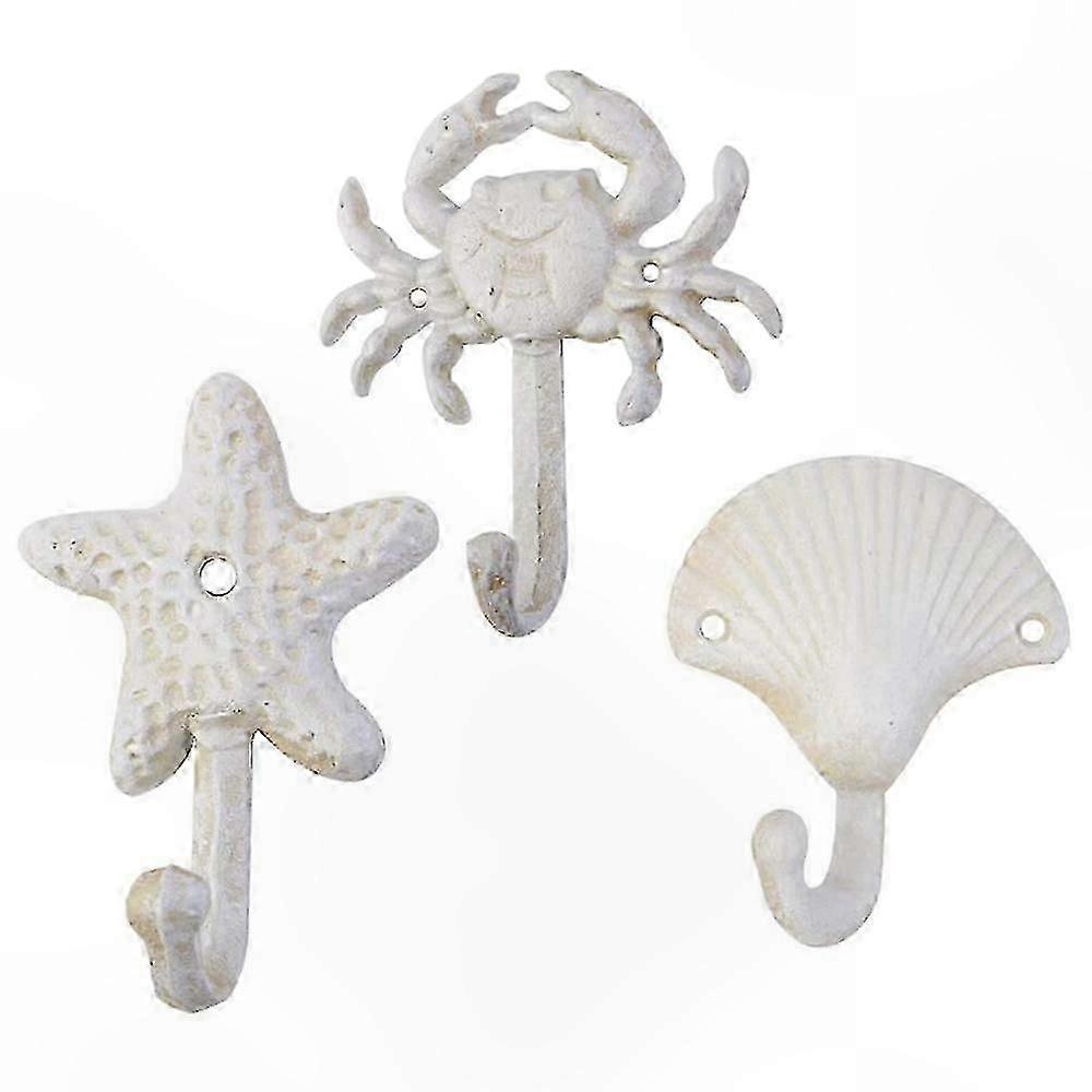 Nautisches, Wandmontiertes Handtuchhalter-set (3-teilig), Gusseiserne Haken Im Ozean-design, Muschel-, Krabben- Und Seesternmotiv, Für Mäntel Und Bettwäsche, Vintage-strandstil.