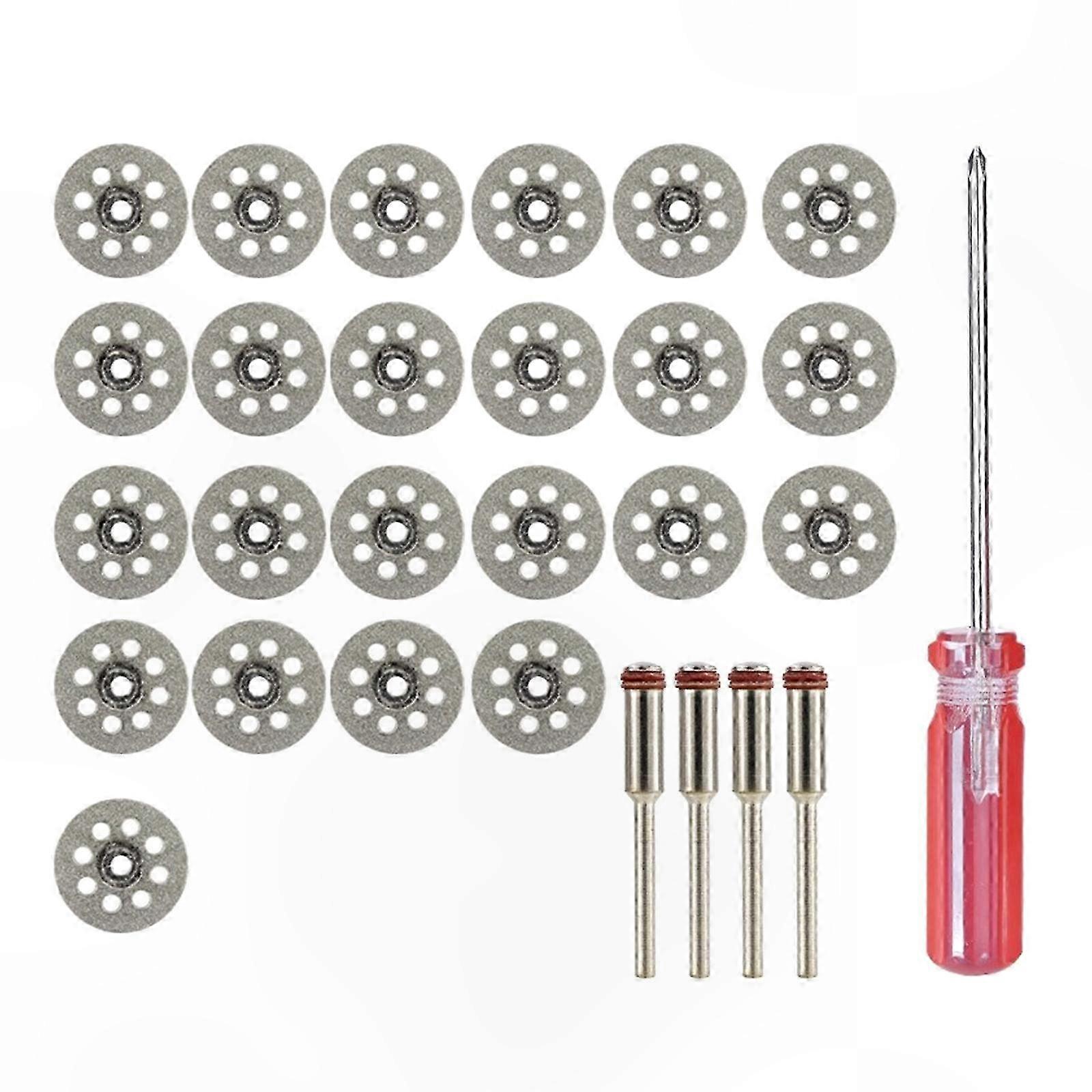 Set Mit 25 Diamanttrennscheiben (22 Mm) Für Dremel-rotationswerkzeuge, Inklusive 4 Spannfuttern, Ideal Für Heimwerker- Und Kreativprojekte