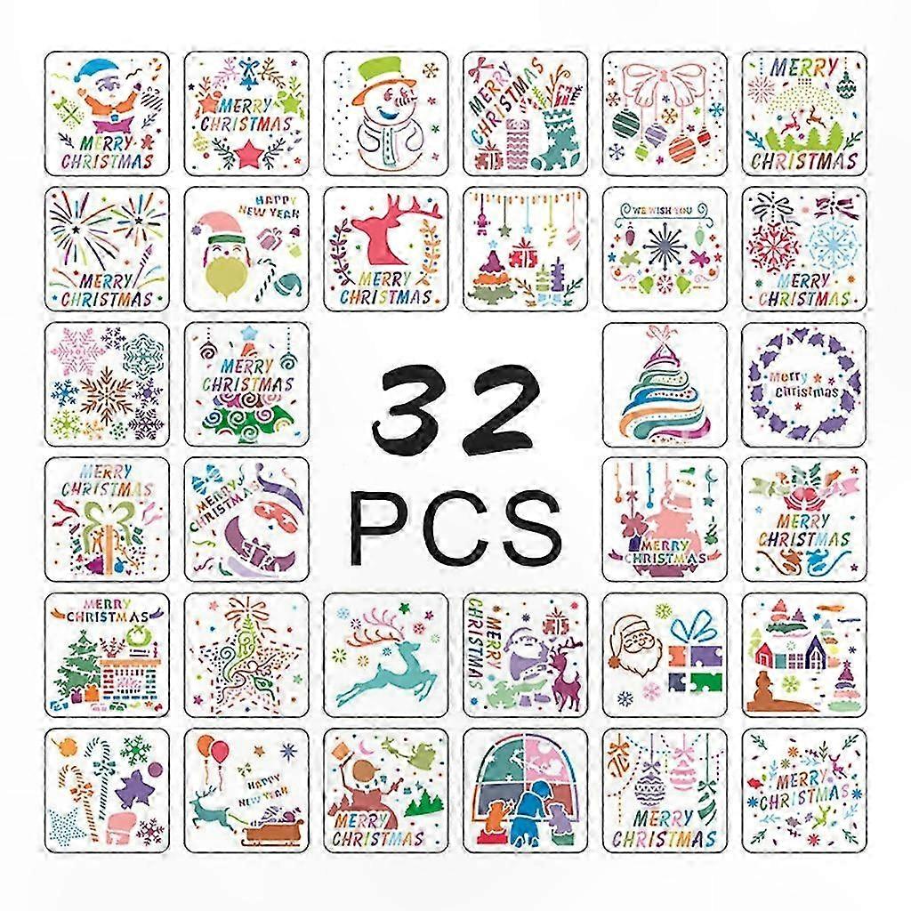 32 Weihnachtliche Schablonenmotive Zum Malen Und Zeichnen, 32-teiliges Diy-set Für Scrapbooking, Kunst Und Kreative Dekoration