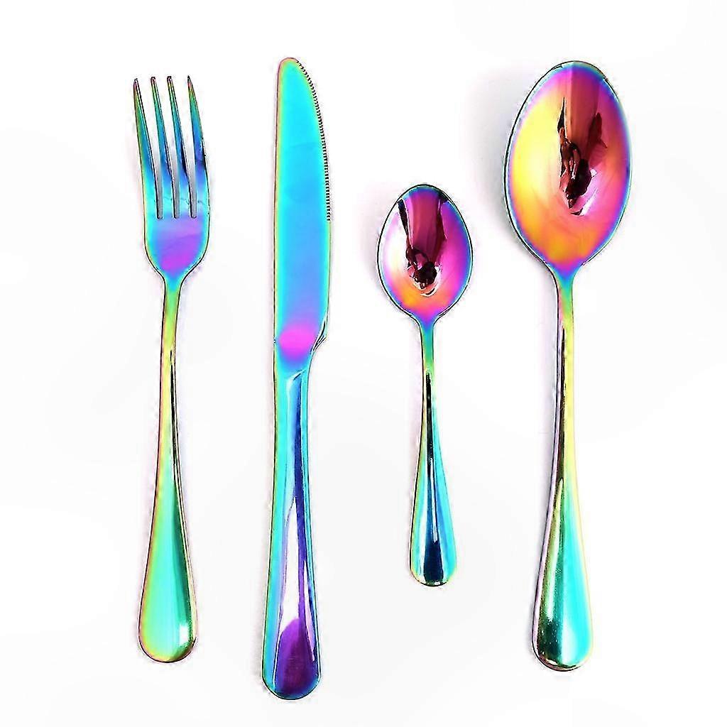 Messer-, Gabel- Und Löffelset, Edelstahl, Buntes Regenbogen-besteck, Haushaltsbesteck, 18-teilig