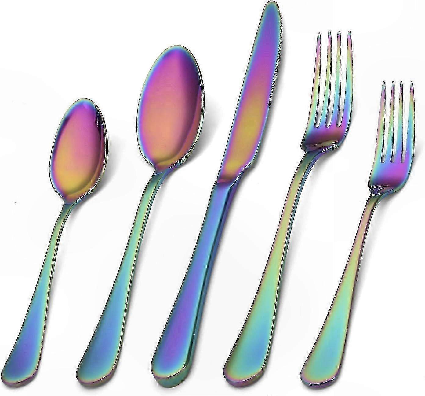Regenbogenfarbenes Edelstahl-besteckset, 5-teilig, Satiniert, Küchenutensilien-set Für Den Tisch