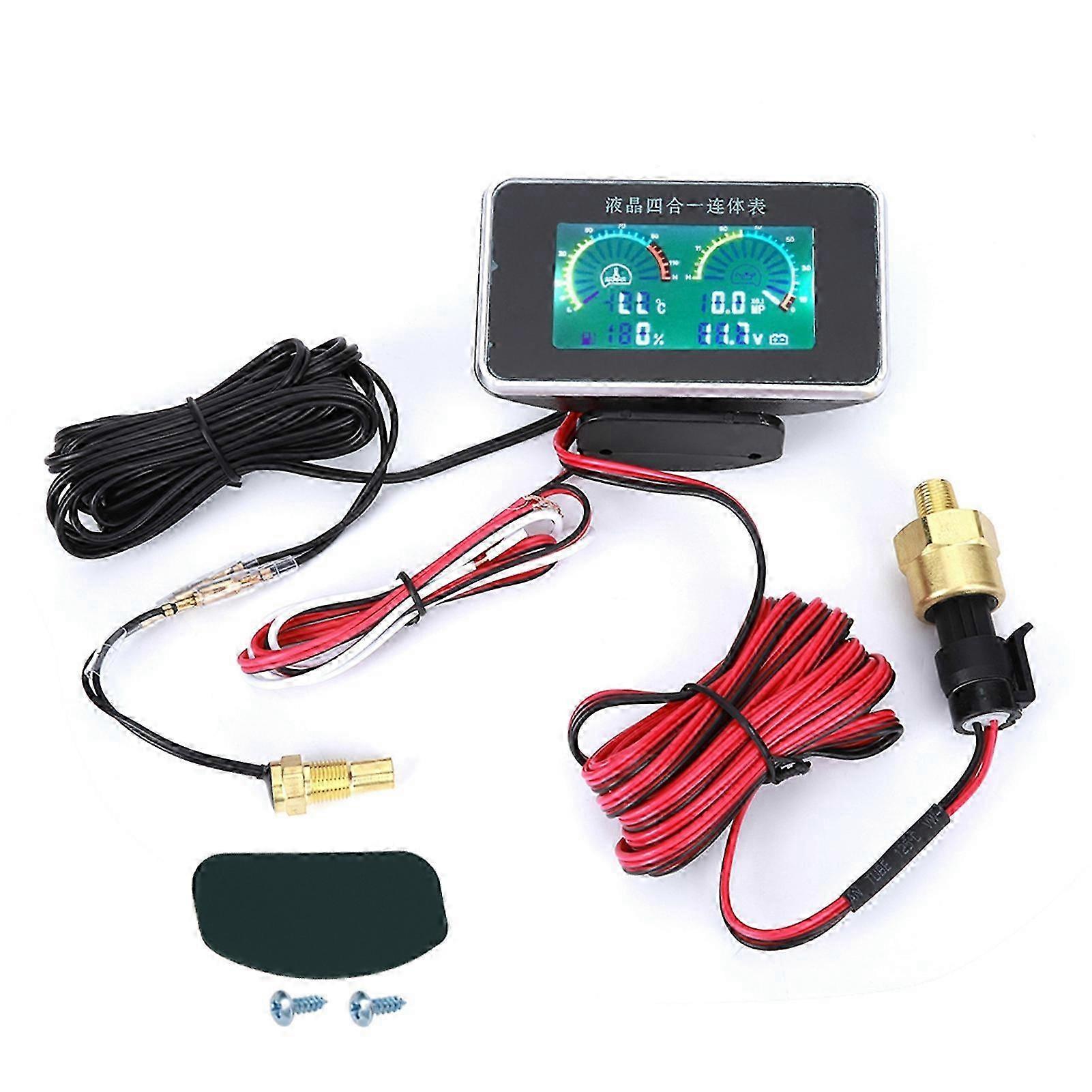 4-in-1 Lcd-digitalanzeige Für Autos (9–36 V): Voltmeter, Tankanzeige, Wassertemperatur- Und Öldruckanzeige, Digitale Gleichstromanzeige