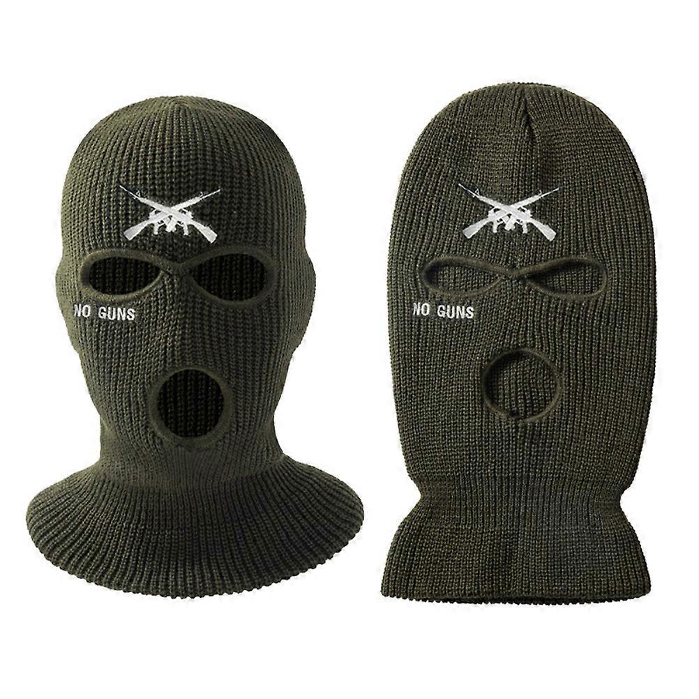 Strickmütze Mit 3 Löchern, Buchstabenstickerei, Warme Sturmhaube Zum Skifahren, Radfahren, Laufen, Dunkelgrün, Gesichtsmaske Für Den Außenbereich