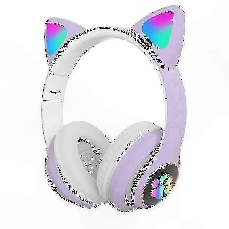 Lila Kabellose Stereo-bluetooth-kopfhörer Mit Led-beleuchteten Katzenohren – Komfortable Und Moderne Audio-kopfhörer Mit Beleuchtung, Ideal Für Gaming Und Musik