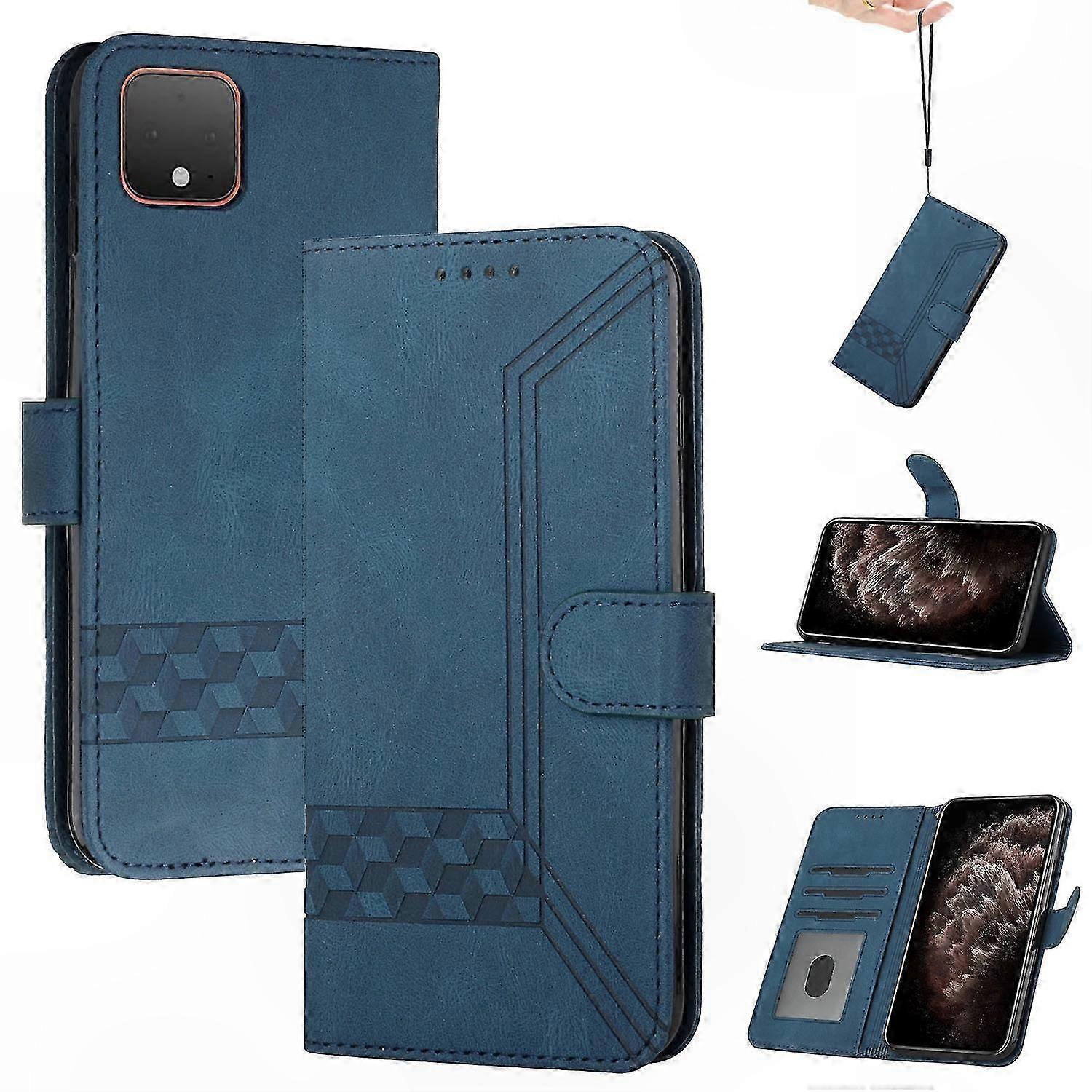 Strukturierte, Kubische Lederhülle Für Pixel 4 Xl, Klapphülle Mit Kartenhalter, Rundumschutz, Premium-finish, Kompatibel Mit Google Pixel 4 Xl, Robuste Und Elegante Hülle, Widerstandsfähiges Handy-zub