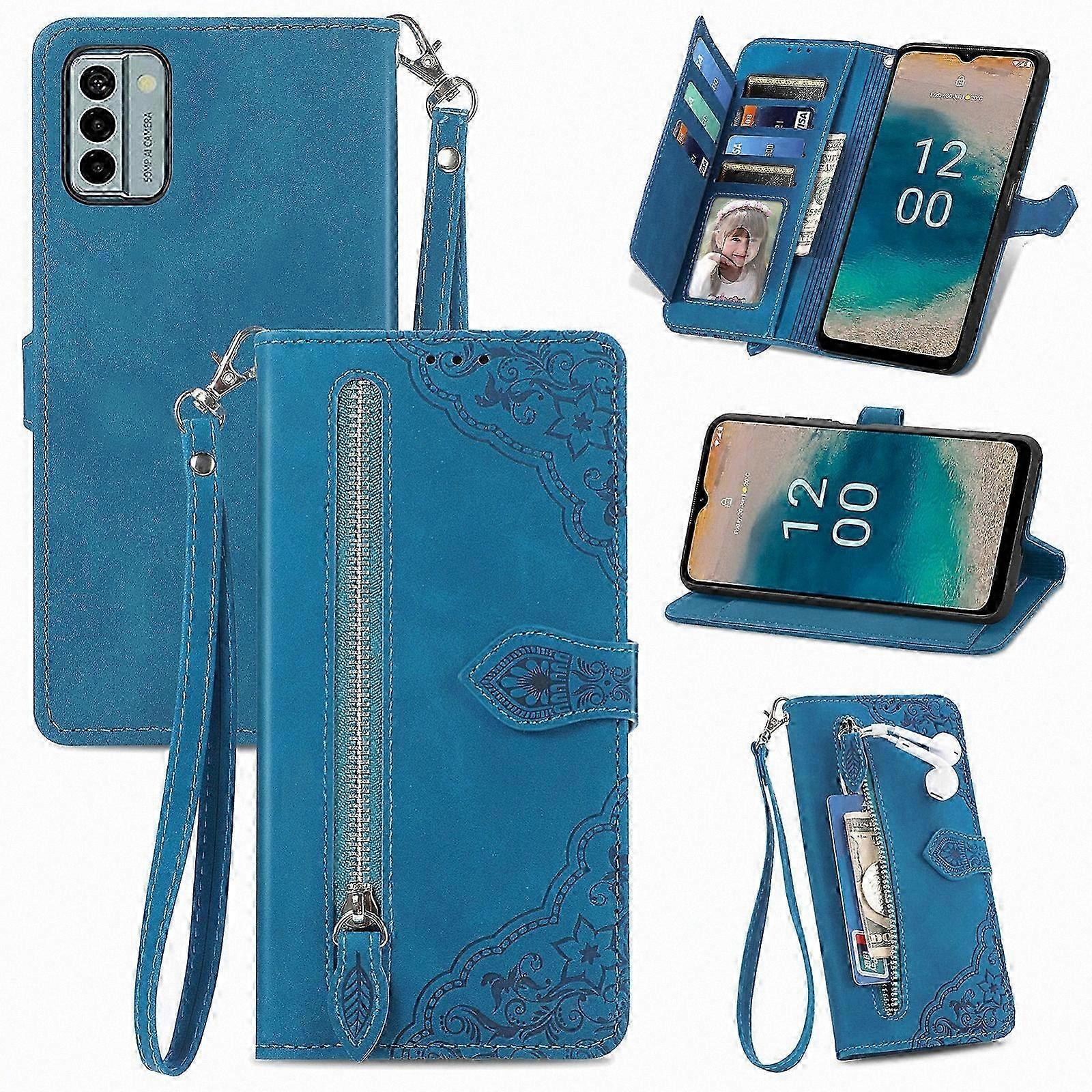 Emed Nokia G22 Schutzhülle Aus Vollnarbenleder Mit Reißverschluss, Brieftaschenfunktion Mit Reißverschluss, Strapazierfähige Hülle Mit Kartenfächern, Magnetverschluss Im Vintage-stil, Standardgröße