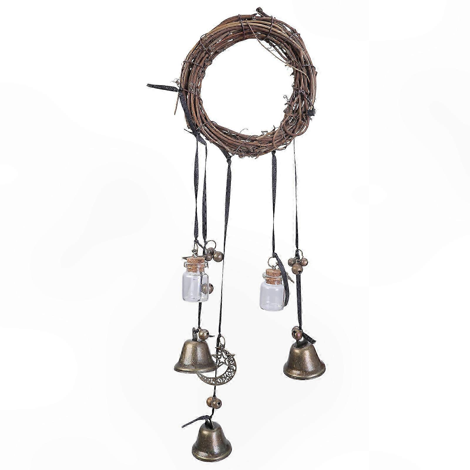 Glücksbringer-hexenglocken Zum Schutz, Klanggirlande Zum Aufhängen Am Griff, Wanddekoration Für Den Eingang, 2er-set, Goldfarbenes Metall, Mystischer Stil, 15 Cm.