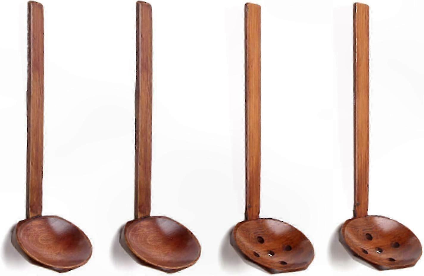 Set Mit 4 Langstieligen Holzlöffeln, Hitzebeständig Und Umweltfreundlich, Ideal Zum Kochen, Perfekt Für Suppen, Brei, Ramen Und Chinesischen Feuertopf.