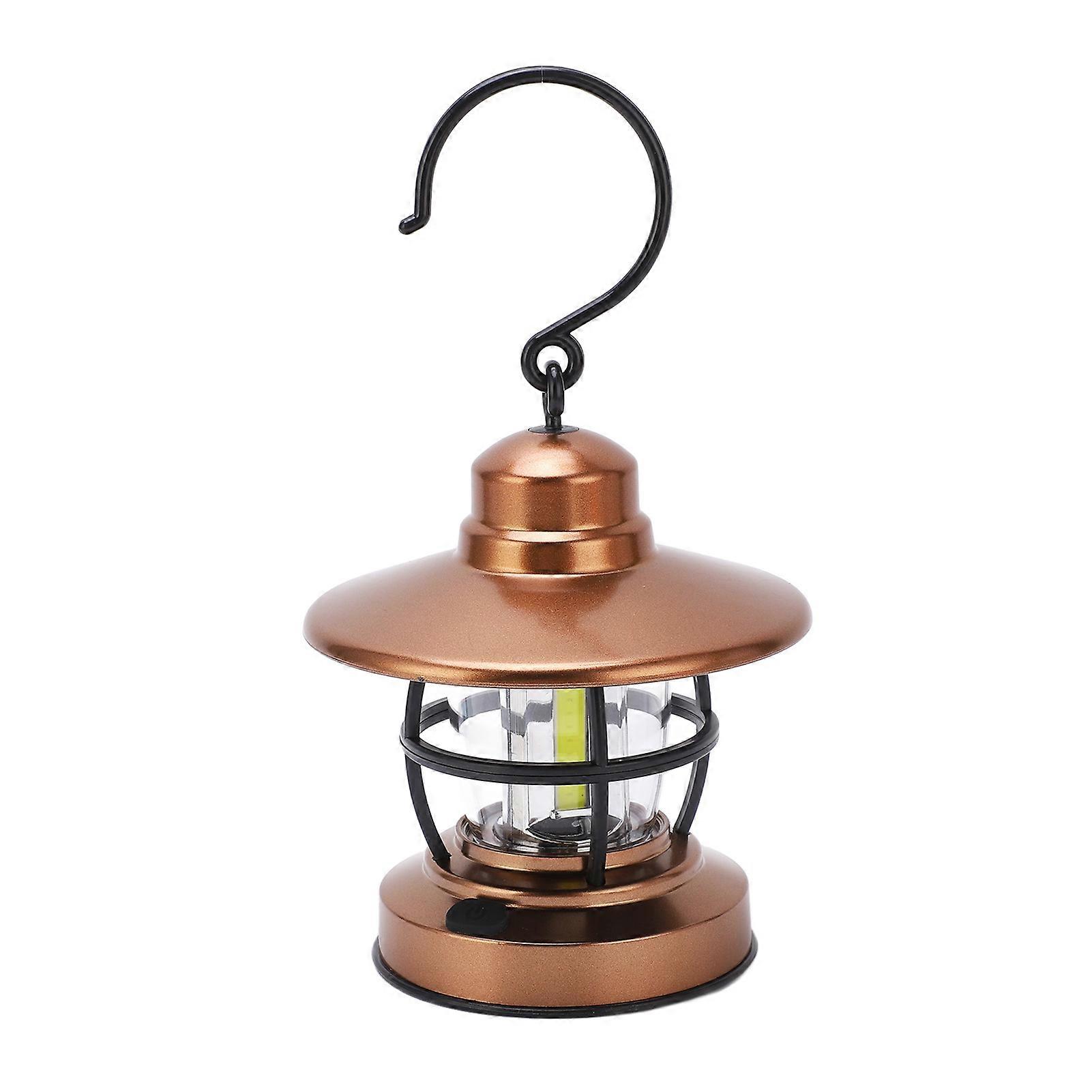 Vintage-campinglaterne Mit Haken, Einzigartigem Schalter, 3 Cob-batterien, Hänge-gartenlampe, Wasserdicht, Tragbar