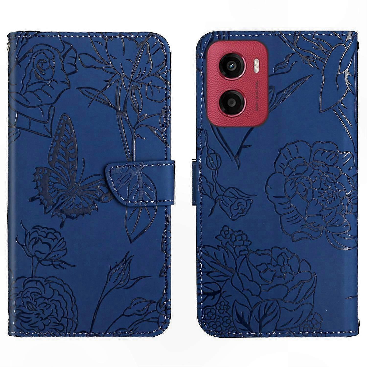 Klapphülle Aus Leder Mit Schmetterlingsgravur Für Moto G05 Ht03, Stilvolle Schutzhülle Mit Geprägtem Design, Hochwertige Verarbeitung