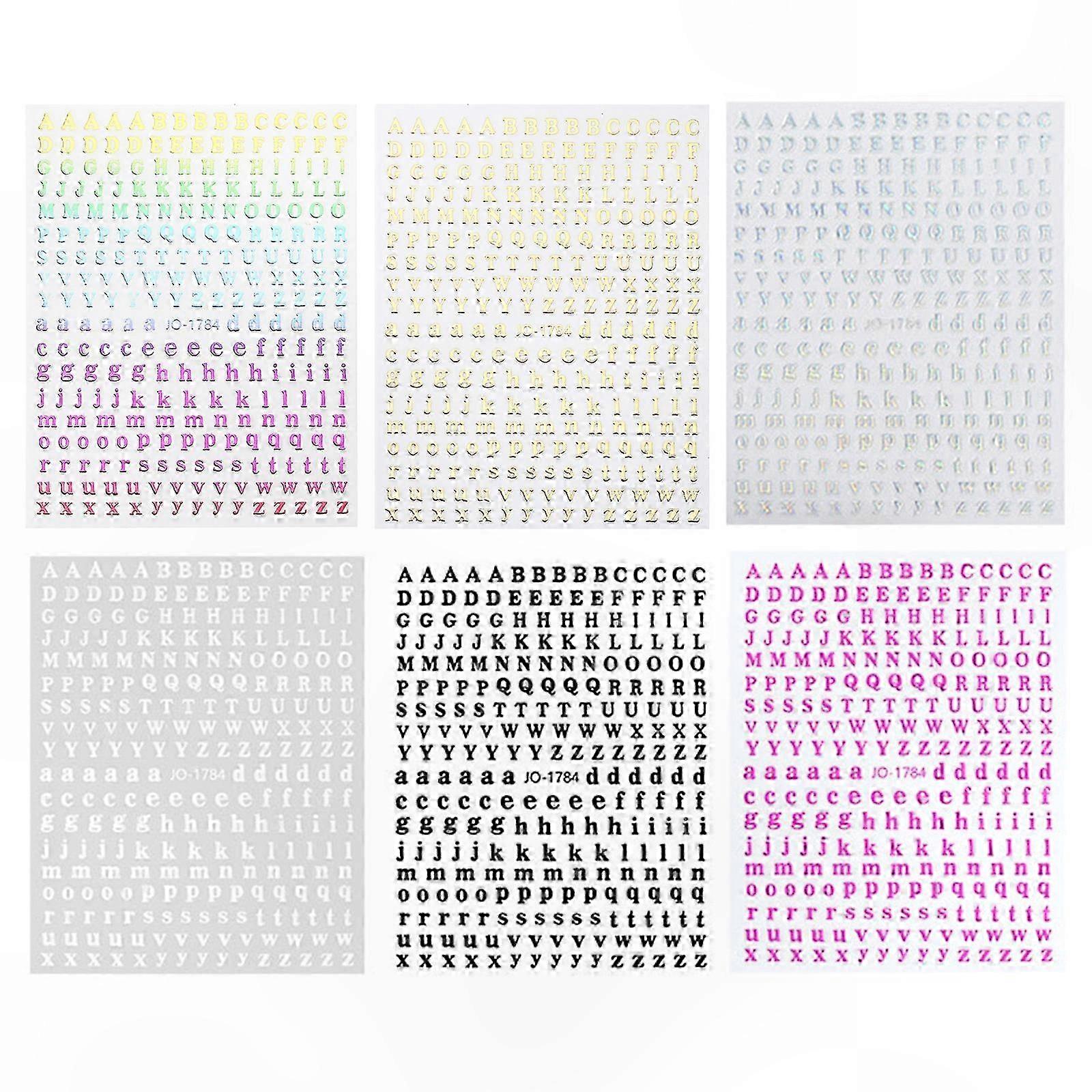 Glitzernde Klebebuchstaben, 6 Bögen, Alphabet-nagelaufkleber, Wasserfeste Kleinbuchstaben-aufkleber, Dekorative Maniküre-kunst.