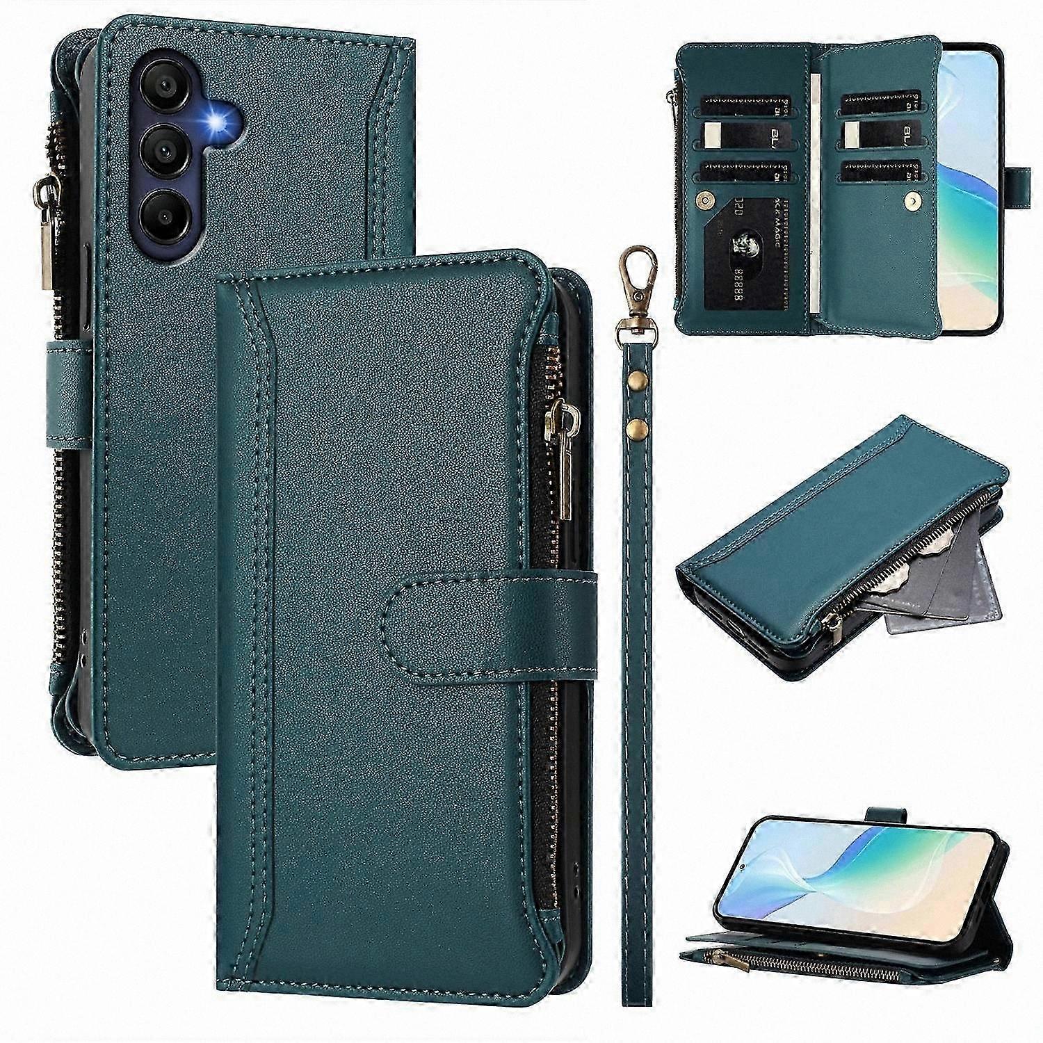 Leder-wallet-hülle Für Galaxy A16 4g/5g, Mit 9 Kartenfächern, Reißverschluss Und Standfunktion
