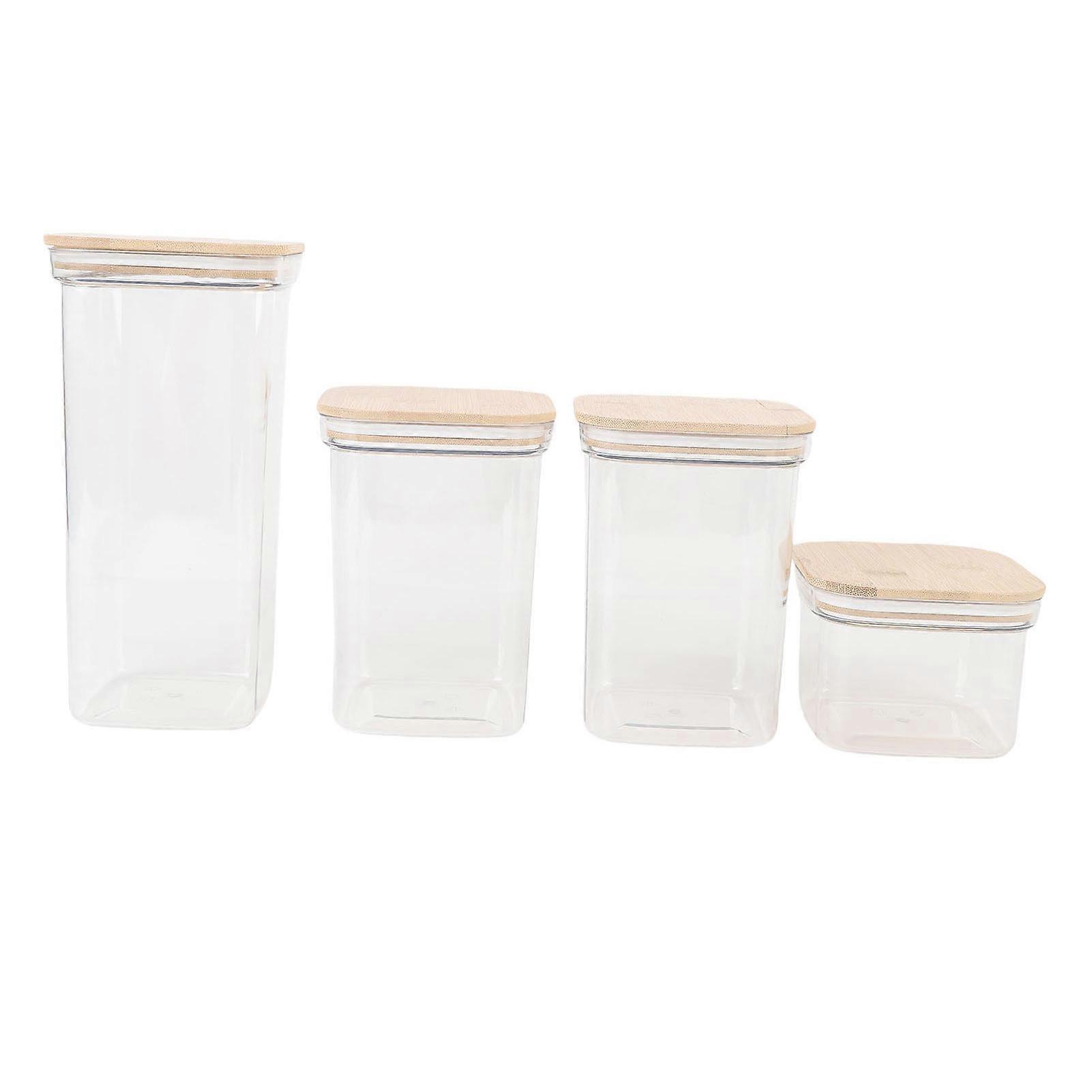 Kunststoff-vorratsdosen Mit Bambusdeckeln, Transparente, Quadratische, Luftdichte Behälter Für Müsli, Trockenfrüchte Und Tee, 4er-set
