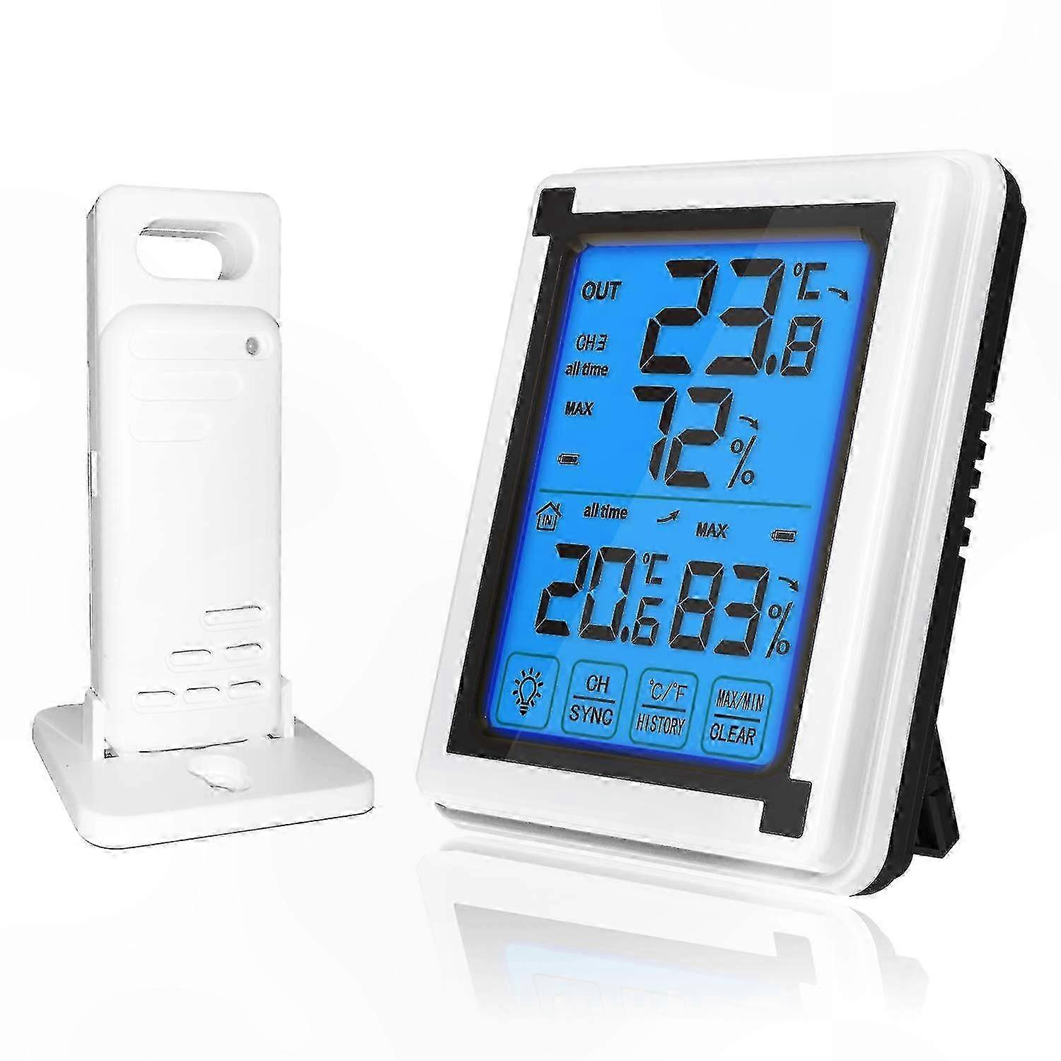 Kabelloses Innen-/außenthermometer Mit Hygrometer, Hintergrundbeleuchtetem Lcd-touchscreen Für Zuhause Und Büro (1 Sensor Im Lieferumfang Enthalten)