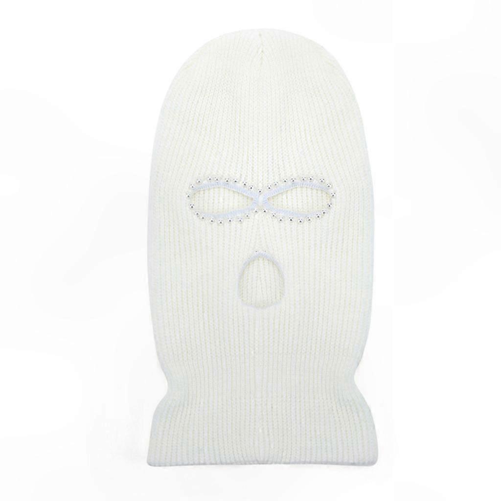 Gestrickte Gesichtsmaske Mit 3 Löchern Für Mützen, Strassverzierungen, Vollständiger Winddichter Schutz Im Winter, Ohrenschutz, Zum Radfahren Und Skifahren